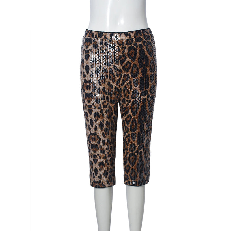 Leopard Print Sequin Casual Short GNZD 51664PHD