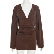 Deep V Neck Long Sleeve Mini Dress GSBW C26DS342