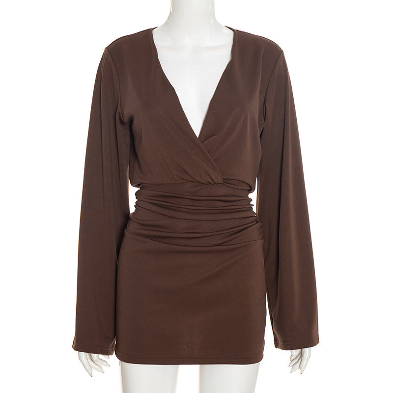 Deep V Neck Long Sleeve Mini Dress GSBW C26DS342