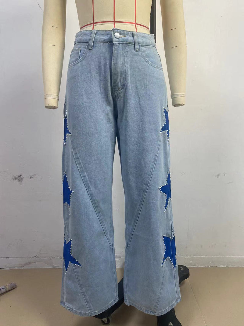 Five Pointed Star Loose Straight Jeans GYAN 89388