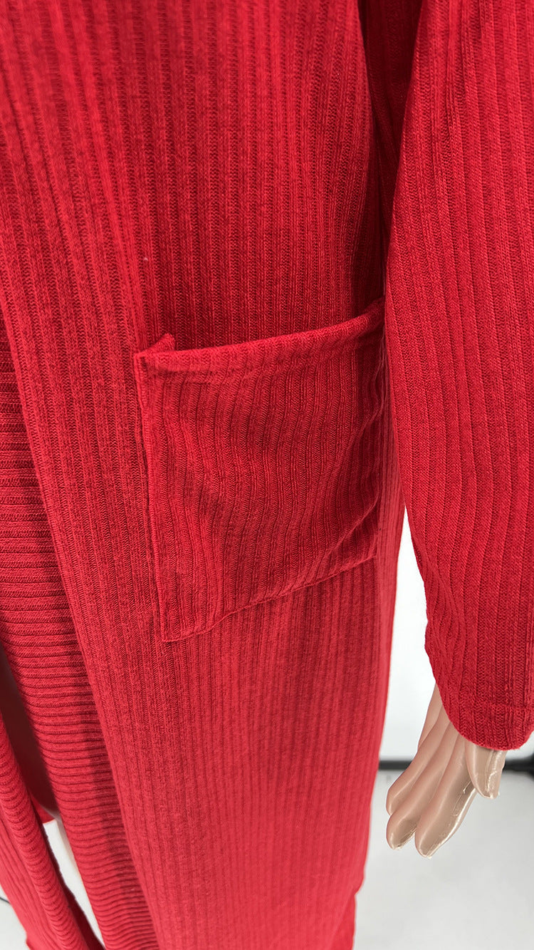 Solid Knitted Full Sleeve Long Cardigan Coat WSYF 5920