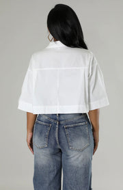 Solid Color 3 4 Sleeve Short Shirt XHXF 962