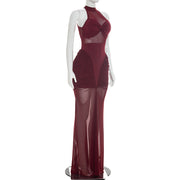 Mesh Patchwork See Through Sleeveless Maxi Dress GDSF D26DS180