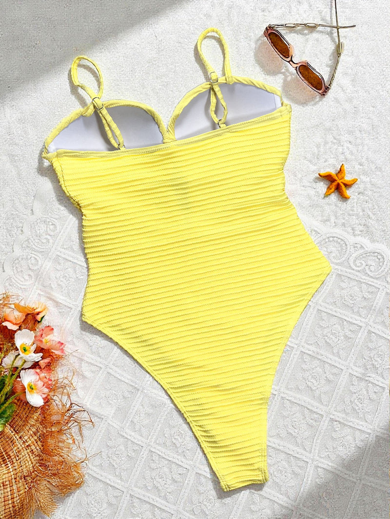 Hollow Out Solid Color One Piece Swimsuit CSYZ D852R