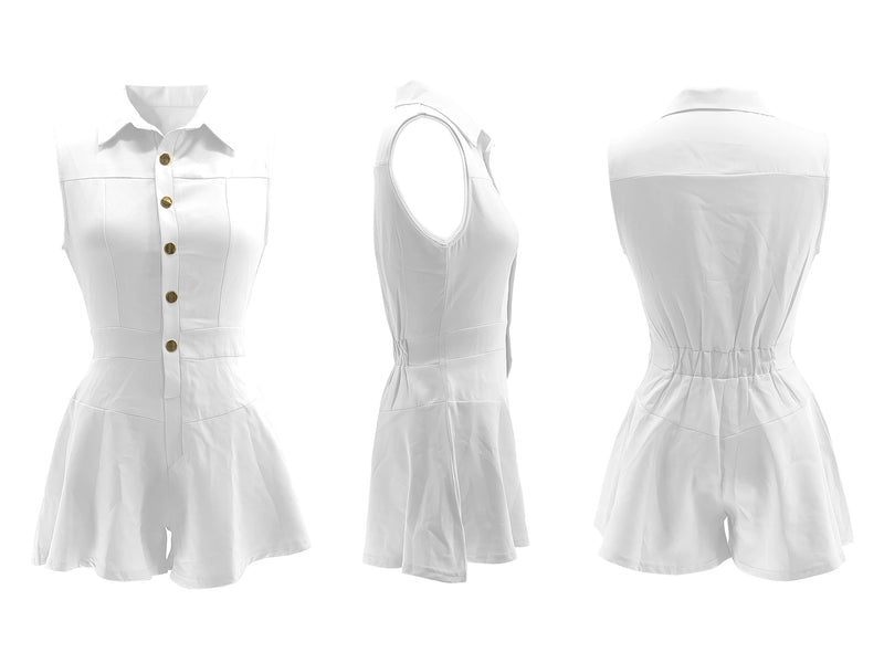 Sleeveless Lapel Ruffles Solid Romper QYMF 3077