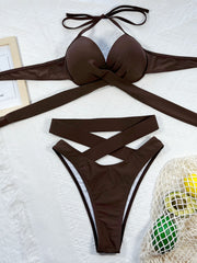 Solid Color Sexy Tie Up Swimsuit Two Piece Sets CSYZ B546K