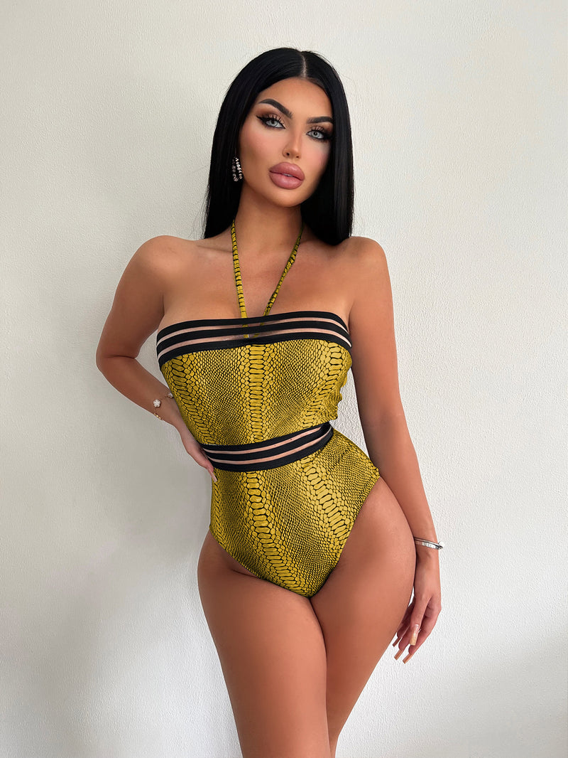 Halterneck Tie Up One Piece Swimsuit DYSC DY23A567YYB040413