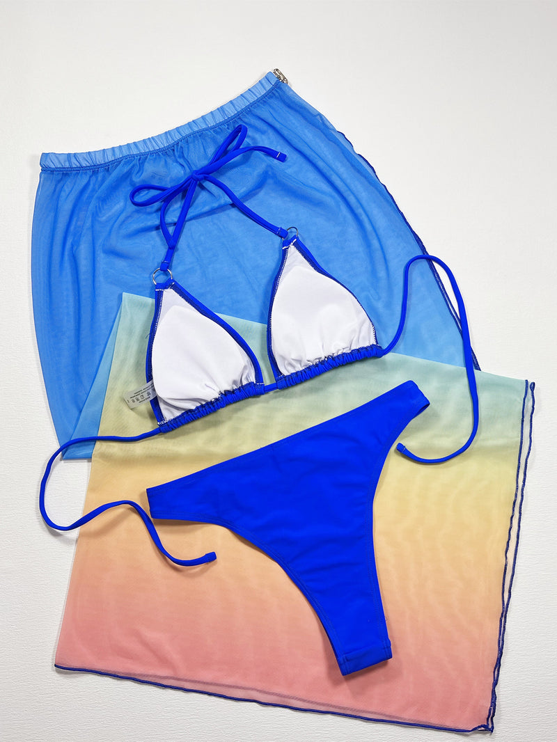 Sexy Gradient Swimwear Bikinis 3 Piece Sets CSYZ C956R