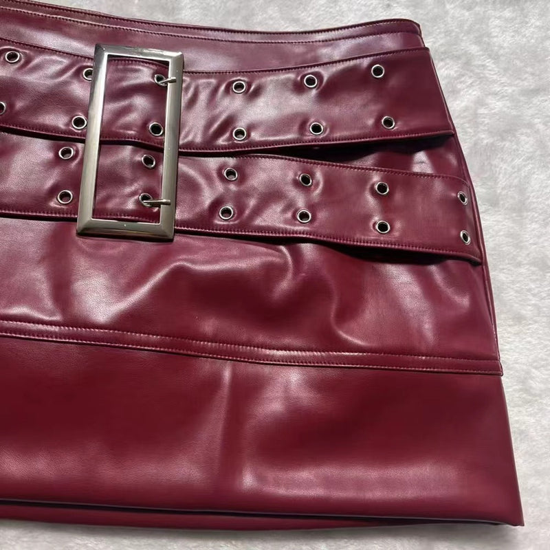 PU Leather Belt Patchwork Skirt GPBY 769