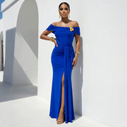 One Shoulder Solid Color Split Maxi Dress CYA 902371