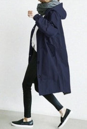 Plus Size Solid Color Long Sleeve Hooded Wind Coat GOFY X2279