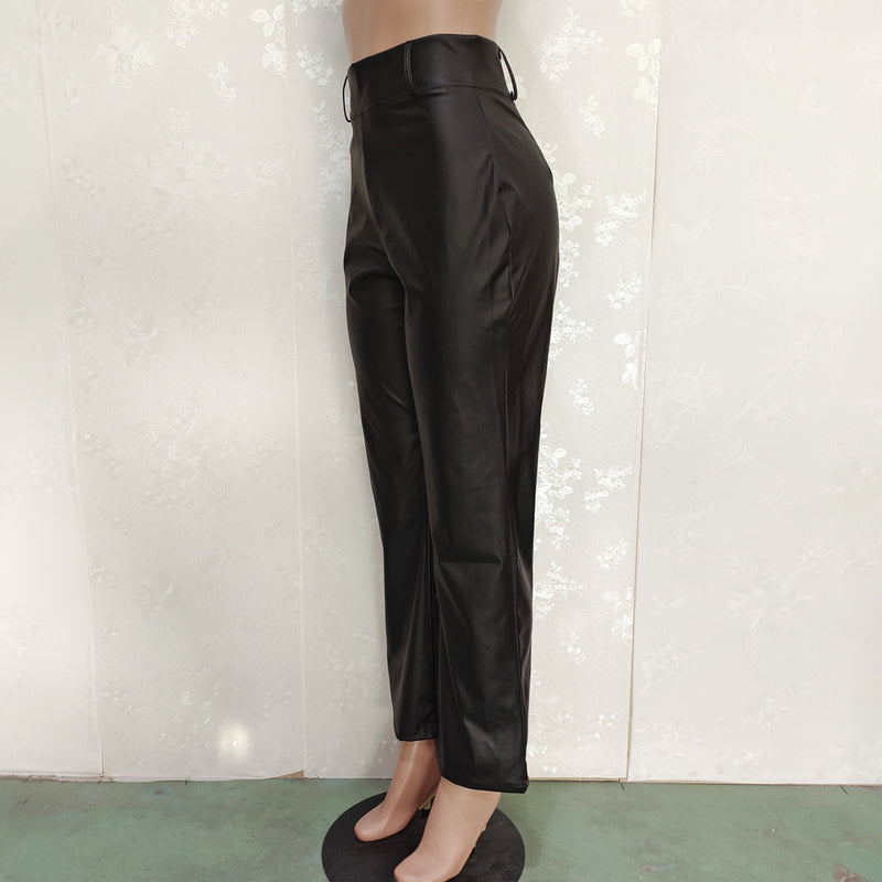 Solid Color Loose Wide Leg Leather Pants BN 313