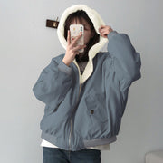 Solid Color Hooded Zipper Plush Jacket GSZM ZTP1449
