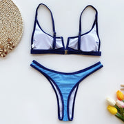Color Block V Neck Bikinis Two Piece Swimsuit CASF 6073