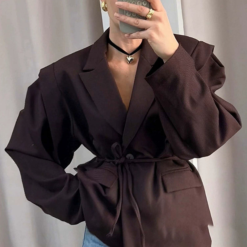 Plus Size Tie Up Loose V Neck Coats GHHE 29782