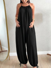 Solid Color Halterneck Backless Loose Jumpsuit HNIF ZM026