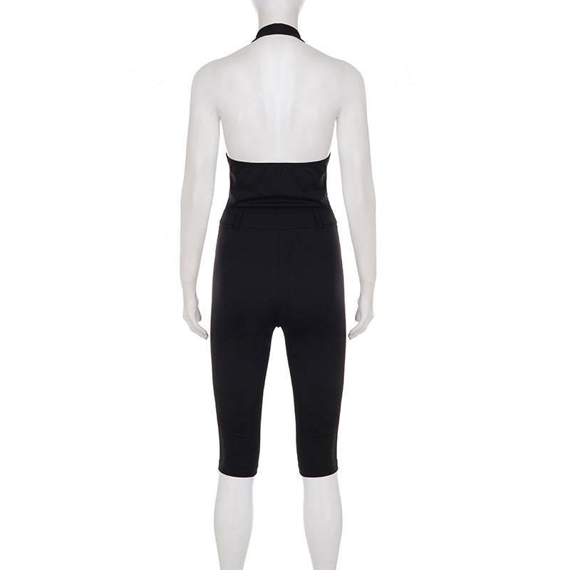 Halterneck Solid Color Backless Jumpsuit GPKJ MR45320