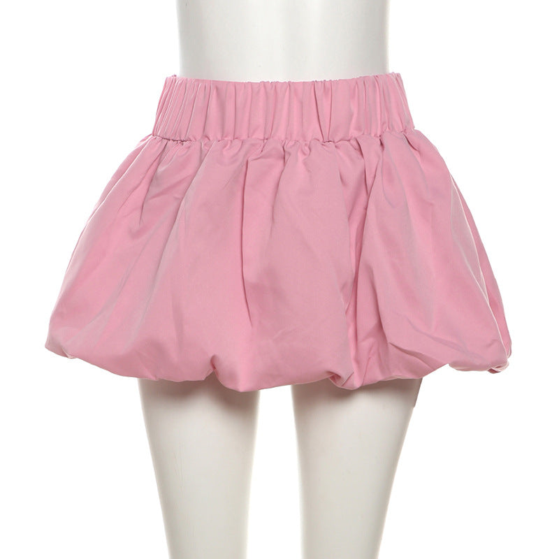 Solid Color Bubble Mini Skirt DLSF K24J46609