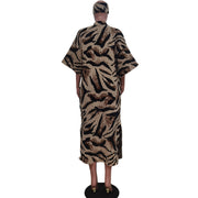 Casual Leopard Print Knits Short Sleeve Long Coat With Headscarf TR 1278