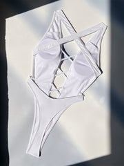 Solid Color Bandage Halter One Piece Swimsuit CASF 6683