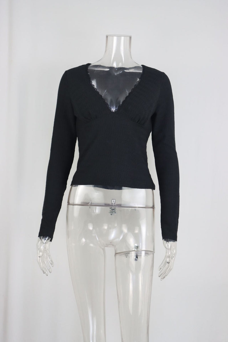 V Neck Long Sleeve Crop Tops GWLS 202515