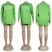 Letter Print Knitted Long Sleeve Pullover Sweater Top FSXF F355