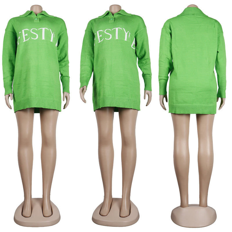 Letter Print Knitted Long Sleeve Pullover Sweater Top FSXF F355