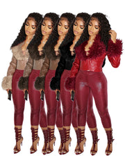 Furrzy Neck V neck Leather Jackets CH 25063