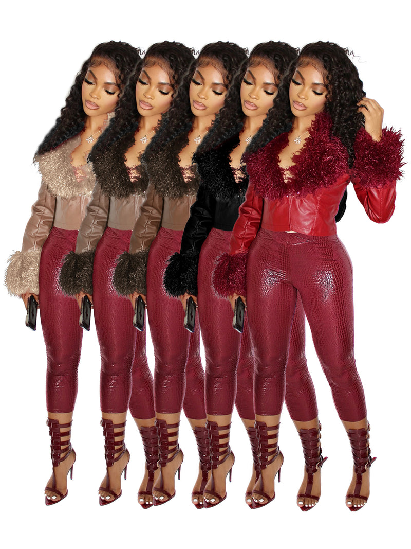Furrzy Neck V neck Leather Jackets CH 25063
