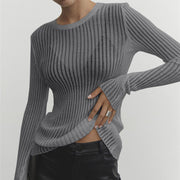 Long Sleeve Round Neck Thin Knit Top GBLH 9853
