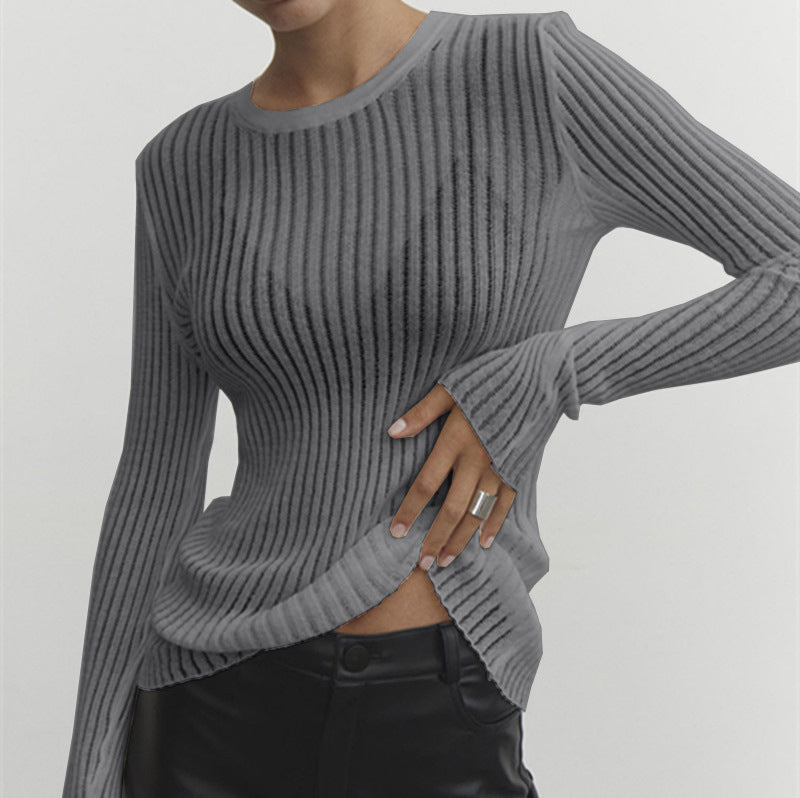 Long Sleeve Round Neck Thin Knit Top GBLH 9853