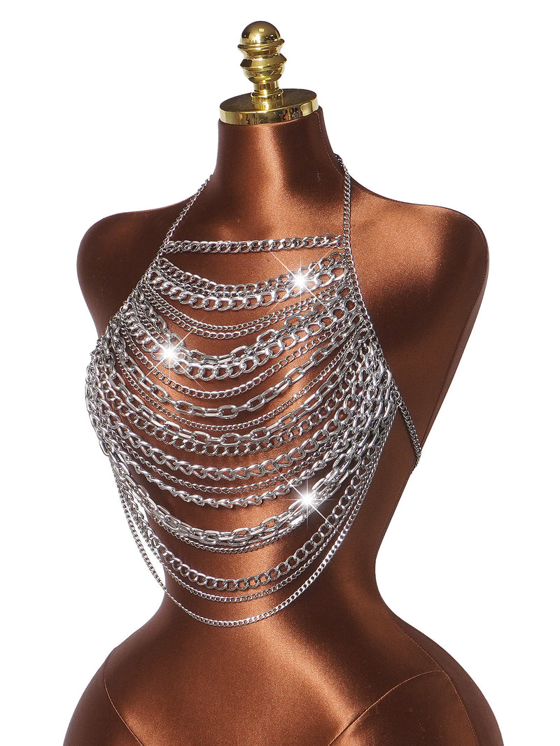 Sexy Multi layer Alloy Chains Chest Chain Tank Top GZYY J25524
