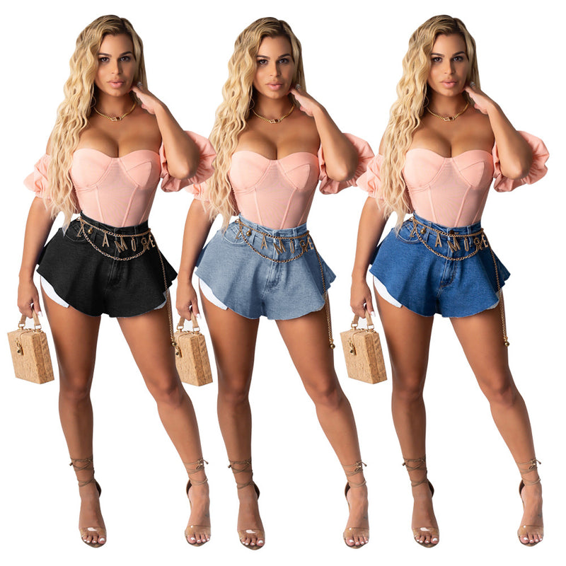 Summer Casual Beach Scalloped Hot Denim Shorts LSD 8734