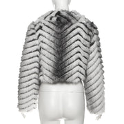Striped Lapel Zipper Fur Jacket GYME K25C79854