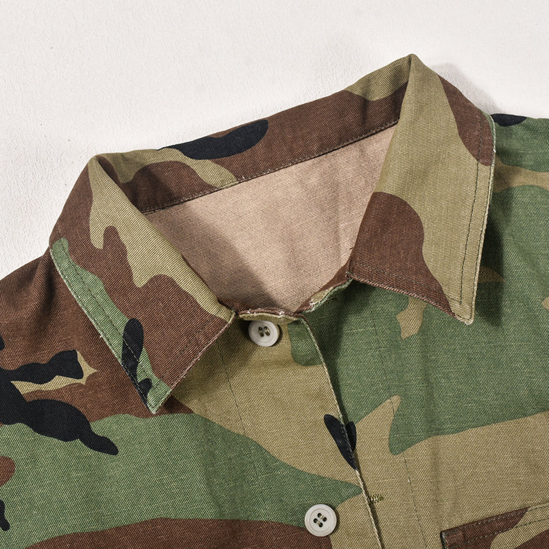 Camouflage Printed Ruffle Sleeve Jacket GNZD 9151TD