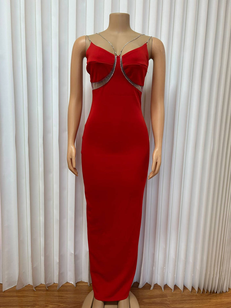 V Neck Sling Slim Maxi Dress GMYU 11500