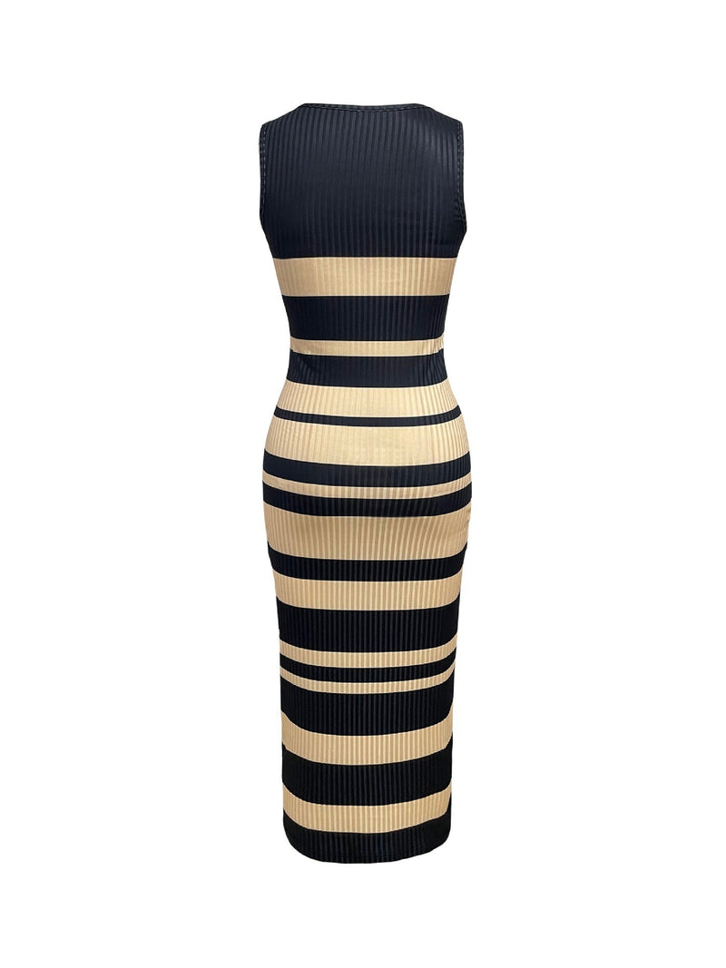 Sleeveless Stripe Print Long Dress GWSF T479309673