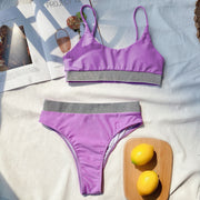 Sexy High Waist Sequin Solid Color Split Swimsuit CSYZ 18103