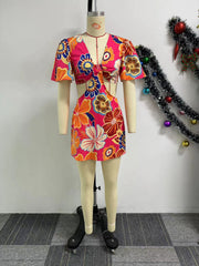Printed Hollow Out Ruffle Sleeve Romper NY 10786