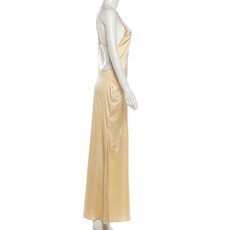 Solid Color Irregular Backless Maxi Dress GYME K6D02425A