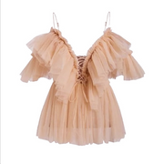 Sexy Mesh Ruffles Off Shoulder Crop Tops LS 0280