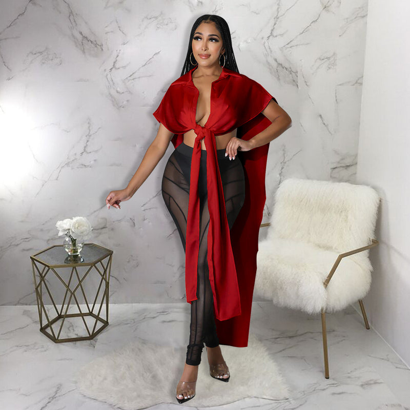 Solid Color Sexy Shawl Blouse Button Up Shirt YF K10153