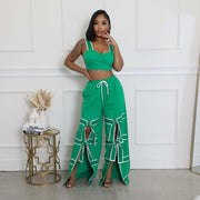 Solid Color Patchwork Tie Up Straight Pants ORY 5269