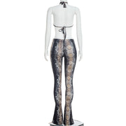 Snake Print Backless Hollow Out Jumpsuit MXBF J26JP014