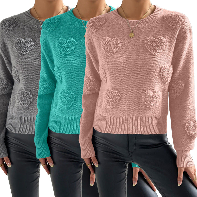 Peach Heart Sweater Pullover Long Sleeve Top GDAM 1021