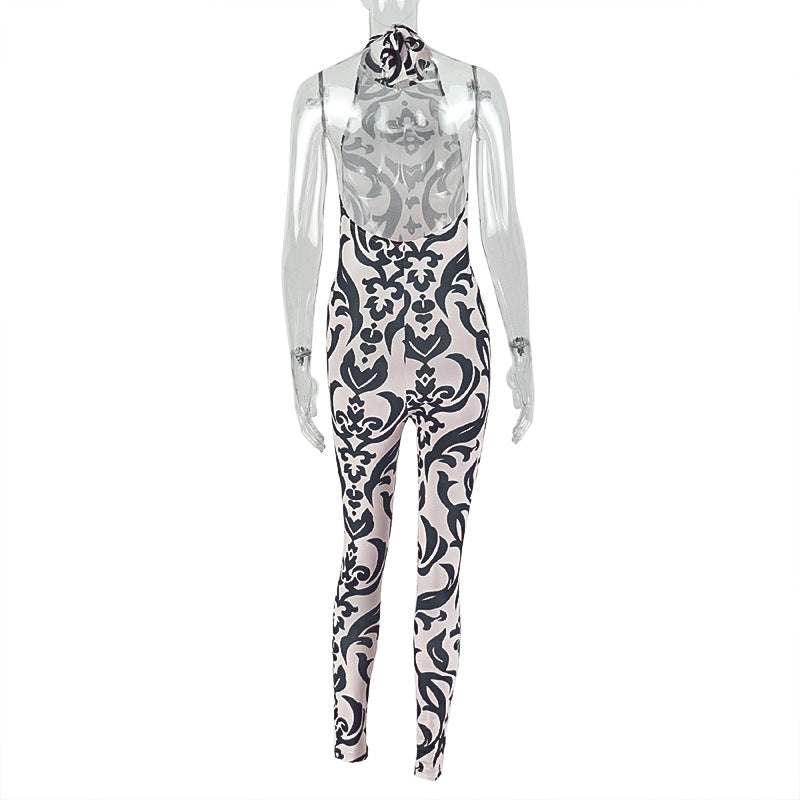 Print Sleeveless Backless Skinny Jumpsuit GJYO 006311