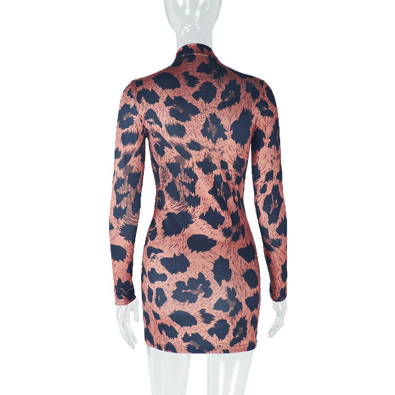 Leopard Print Long Sleeve Bodycon Dress GJYO 302099