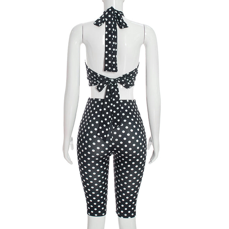 Polka Dot Print Backless Two Piece Pants Set MXBF Q26ST092