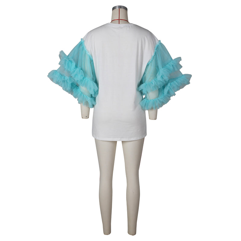 Mesh Patchwork Sleeve Loose Solid T Shirt ZSD 0615
