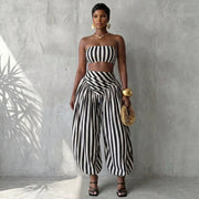 Stripe Warp Chest Top Lantern Pants 2 Piece Set GQLK 6695